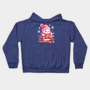 Pink Kawaii Snowman with Books Kids Hoodie